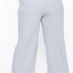 Curvy Sense Essential Mix Plus Size Essential Ribbed Flare Pants -Heather Gray