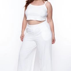 Curvy Sense Plus Size Essential Ribbed Flare Pants -Ivory Essential Mix
