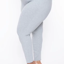 Curvy Sense Plus Size Essential Ribbed High Waist Leggings - Heather Grey
