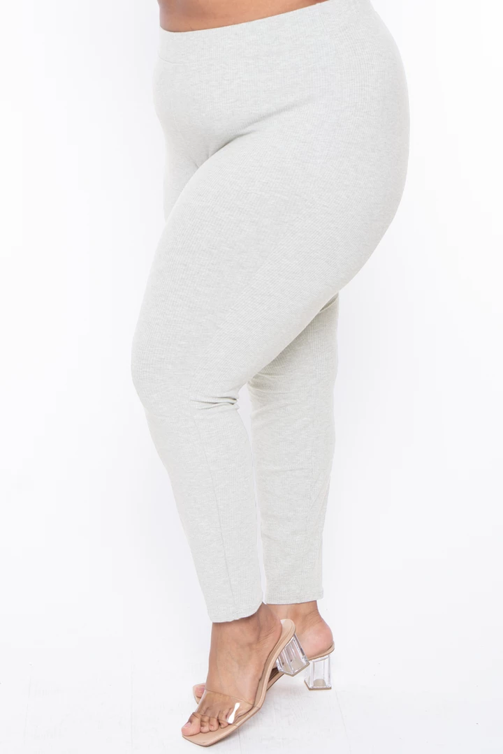 Curvy Sense Essential Mix Plus Size Essential Ribbed High Waist Leggings - Ivory 4 Curvy Sense Essential Mix Plus Size Essential Ribbed High Waist Leggings - Ivory