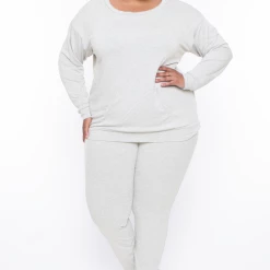Curvy Sense Essential Mix Plus Size Essential Ribbed High Waist Leggings - Ivory 8 Curvy Sense Essential Mix Plus Size Essential Ribbed High Waist Leggings - Ivory