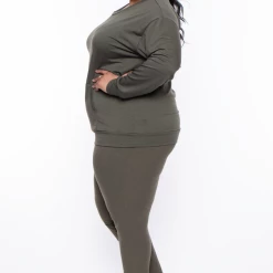 Curvy Sense Essential Mix Plus Size Essential Ribbed High Waist Leggings - Olive