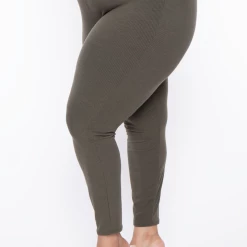Curvy Sense Essential Mix Plus Size Essential Ribbed High Waist Leggings - Olive