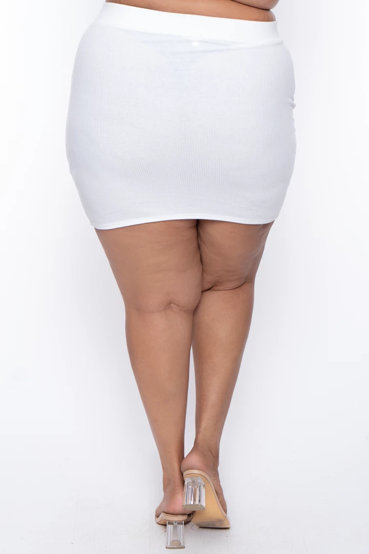 Curvy Sense Plus Size Essential Ribbed Mini Skirt - Ivory Essential Mix 5 Curvy Sense Plus Size Essential Ribbed Mini Skirt - Ivory Essential Mix