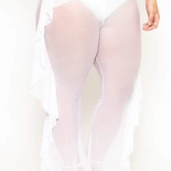 Curvy Sense Plus Size Sheer Mesh Ruffle Pants - White Bottoms