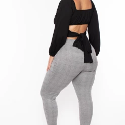 Curvy Sense Plus Size Stacey Plaid Pants- Grey