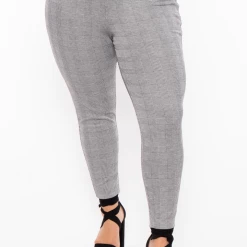 Curvy Sense Plus Size Stacey Plaid Pants- Grey