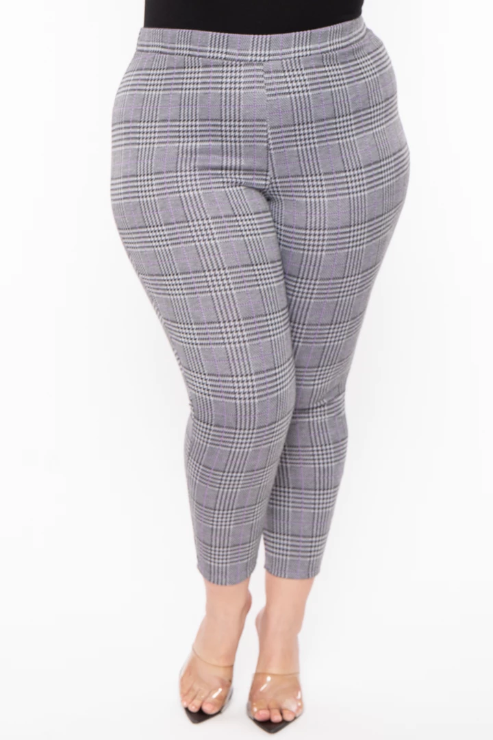 Curvy Sense Sale Plus Size Stacey Plaid Pants- Lavender 5 Curvy Sense Sale Plus Size Stacey Plaid Pants- Lavender