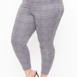 Curvy Sense Sale Plus Size Stacey Plaid Pants- Lavender 10 Curvy Sense Sale Plus Size Stacey Plaid Pants- Lavender