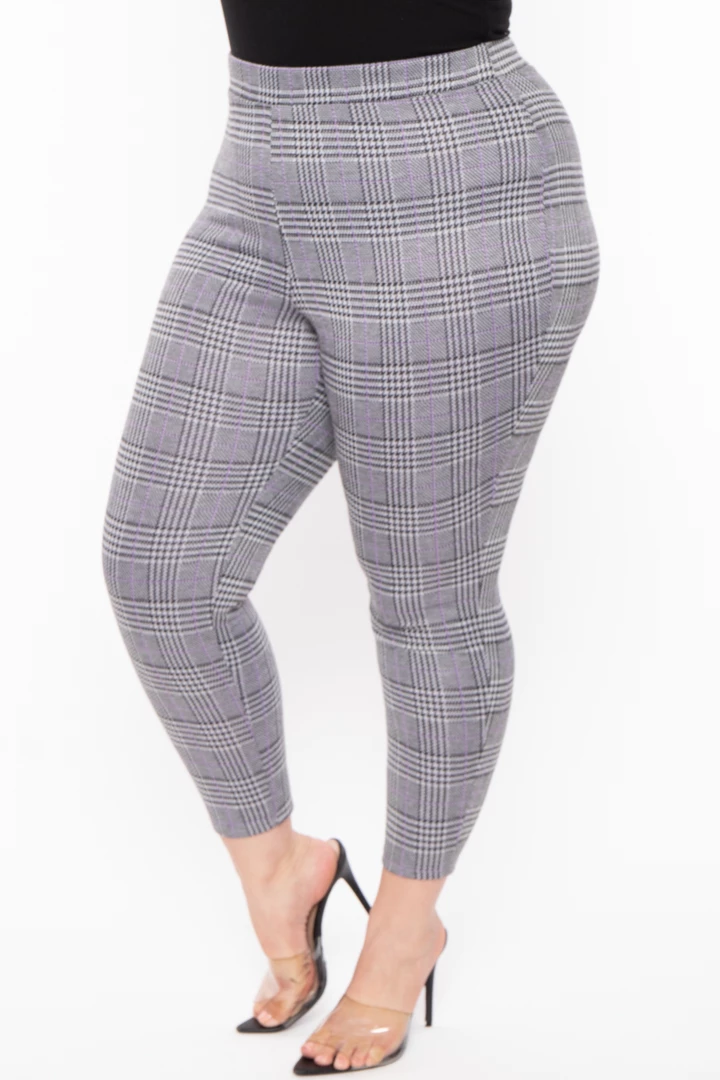 Curvy Sense Sale Plus Size Stacey Plaid Pants- Lavender 6 Curvy Sense Sale Plus Size Stacey Plaid Pants- Lavender