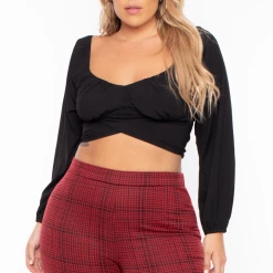 Curvy Sense Plus Size Stacey Plaid Pants- Red