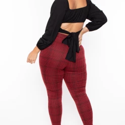 Curvy Sense Plus Size Stacey Plaid Pants- Red 9 Curvy Sense Plus Size Stacey Plaid Pants- Red
