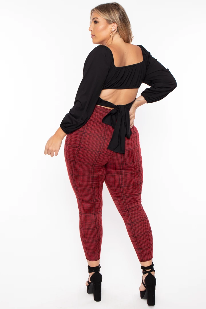 Curvy Sense Plus Size Stacey Plaid Pants- Red 5 Curvy Sense Plus Size Stacey Plaid Pants- Red