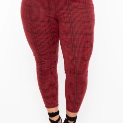 Curvy Sense Plus Size Stacey Plaid Pants- Red 10 Curvy Sense Plus Size Stacey Plaid Pants- Red