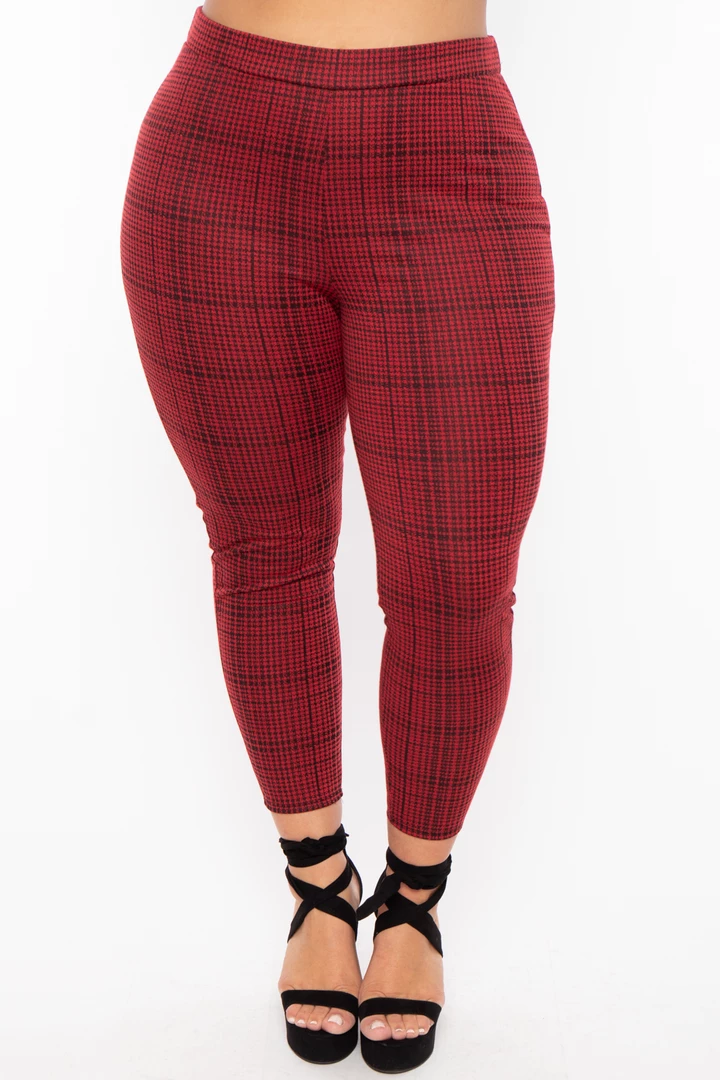Curvy Sense Plus Size Stacey Plaid Pants- Red 6 Curvy Sense Plus Size Stacey Plaid Pants- Red