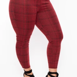 Curvy Sense Plus Size Stacey Plaid Pants- Red 11 Curvy Sense Plus Size Stacey Plaid Pants- Red