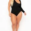 Curvy Sense Plus Size Asymmetric Wrap Around Bodysuit - Black