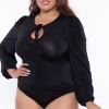 Curvy Sense Tops Plus Size Beth Keyhole Knit Bodysuit - Black