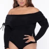 Curvy Sense Tops Plus Size Dora Off Shoulder Knit Bodysuit - Black