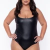 Curvy Sense Back In Stock Plus Size Leta Faux Leather Cami Bodysuit - Black