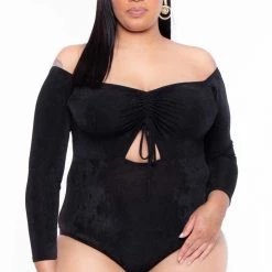 Curvy Sense Plus Size Miyuki Slinky Bodysuit - Black 7 Curvy Sense Plus Size Miyuki Slinky Bodysuit - Black