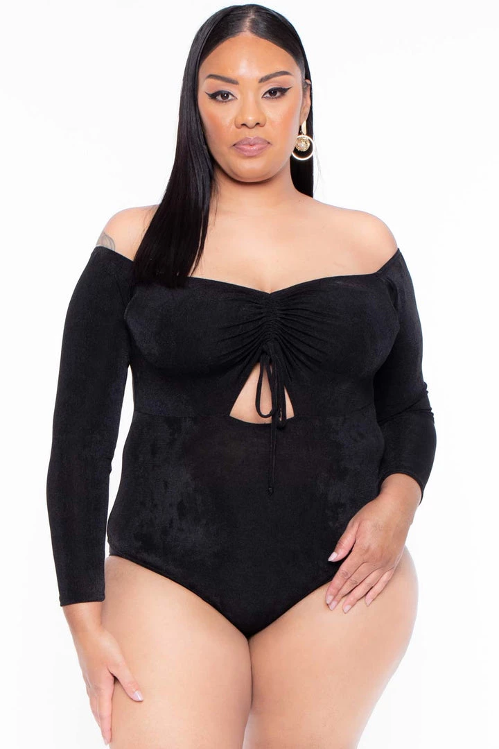 Curvy Sense Plus Size Miyuki Slinky Bodysuit - Black 4 Curvy Sense Plus Size Miyuki Slinky Bodysuit - Black