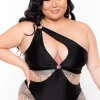 Curvy Sense Plus Size Sandra Asymmetric Cut-Out Bodysuit - Black Swimwear