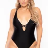 Curvy Sense Plus Size Susan Lace-up One-piece Bodysuit - Black
