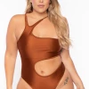 Curvy Sense Plus Size Sam Asymmetric Cut-Out Bodysuit - Camel Swimwear