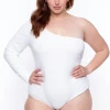 Curvy Sense Plus Size Essential Ribbed Asymmetric Bodysuit - Ivory