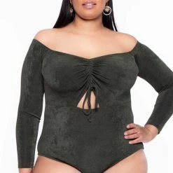 Curvy Sense Plus Size Miyuki Slinky Bodysuit - Olive 7 Curvy Sense Plus Size Miyuki Slinky Bodysuit - Olive