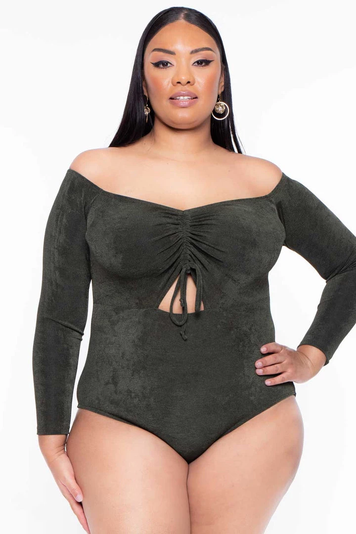 Curvy Sense Plus Size Miyuki Slinky Bodysuit - Olive 4 Curvy Sense Plus Size Miyuki Slinky Bodysuit - Olive