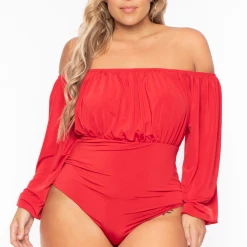 Curvy Sense Plus Size Kalia Bodysuit - Red Back In Stock