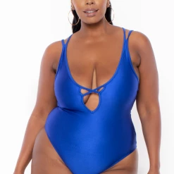 Curvy Sense Swimwear Plus Size Susan Lace-up One-piece Bodysuit - Royal