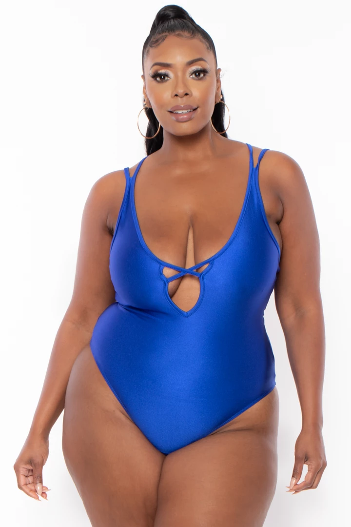 Curvy Sense Swimwear Plus Size Susan Lace-up One-piece Bodysuit - Royal 3 Curvy Sense Swimwear Plus Size Susan Lace-up One-piece Bodysuit - Royal