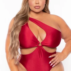 Curvy Sense Plus Size Sandra Asymmetric Cut-Out Bodysuit - Ruby Swimwear