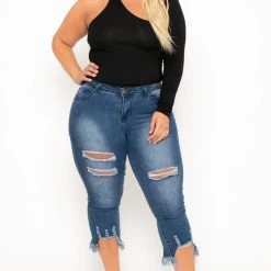 Curvy Sense Plus Size Asymmetric Wrap Around Bodysuit - Black