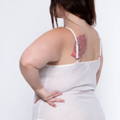 Curvy Sense Plus Size Cami Fishnet Bodysuit - White