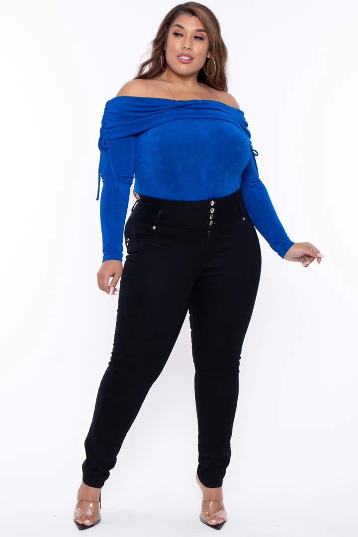 Curvy Sense Tops Plus Size Dora Off Shoulder Knit Bodysuit - Cobalt Blue 4 Curvy Sense Tops Plus Size Dora Off Shoulder Knit Bodysuit - Cobalt Blue