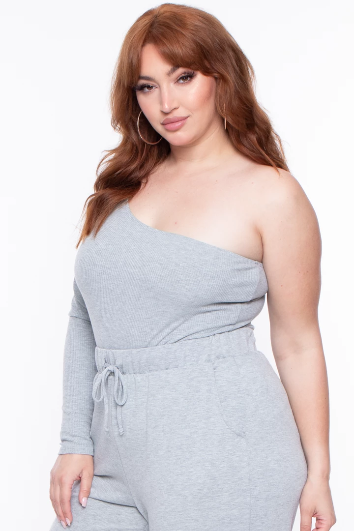 Curvy Sense Essential Mix Plus Size Essential Ribbed Asymmetric Bodysuit - Heather Grey 5 Curvy Sense Essential Mix Plus Size Essential Ribbed Asymmetric Bodysuit - Heather Grey