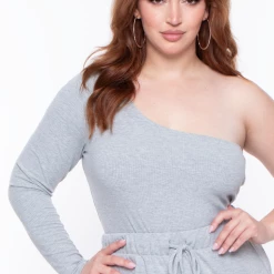 Curvy Sense Essential Mix Plus Size Essential Ribbed Asymmetric Bodysuit - Heather Grey 11 Curvy Sense Essential Mix Plus Size Essential Ribbed Asymmetric Bodysuit - Heather Grey