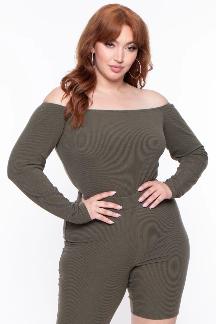 Curvy Sense Plus Size Essential Ribbed Off The Shoulder Bodysuit - Olive Essential Mix 4 Curvy Sense Plus Size Essential Ribbed Off The Shoulder Bodysuit - Olive Essential Mix