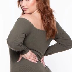 Curvy Sense Plus Size Essential Ribbed Off The Shoulder Bodysuit - Olive Essential Mix 11 Curvy Sense Plus Size Essential Ribbed Off The Shoulder Bodysuit - Olive Essential Mix