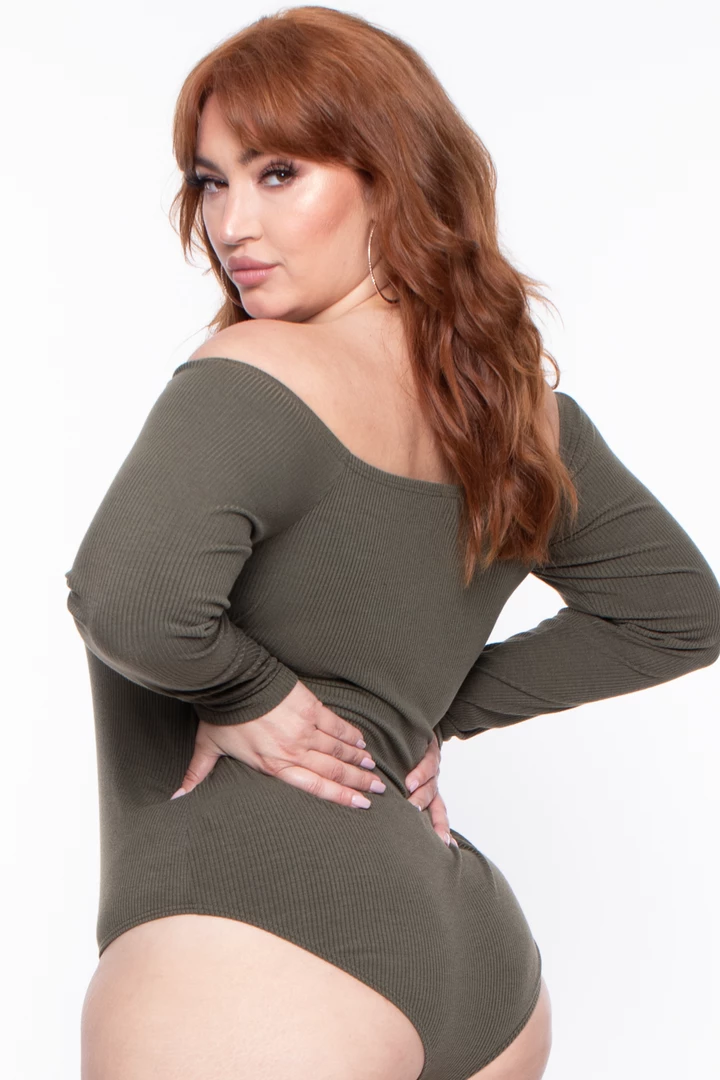 Curvy Sense Plus Size Essential Ribbed Off The Shoulder Bodysuit - Olive Essential Mix 7 Curvy Sense Plus Size Essential Ribbed Off The Shoulder Bodysuit - Olive Essential Mix