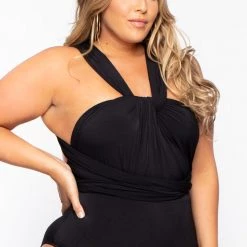 Curvy Sense Plus Size Infinity Bodysuit - Black Back In Stock