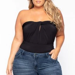 Curvy Sense Plus Size Infinity Bodysuit - Black Back In Stock