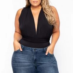Curvy Sense Plus Size Infinity Bodysuit - Black Back In Stock