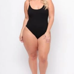 Curvy Sense Plus Size Jersey Girl Bodysuit - Black Back In Stock