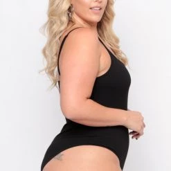 Curvy Sense Plus Size Jersey Girl Bodysuit - Black Back In Stock