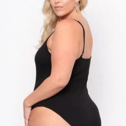 Curvy Sense Plus Size Jersey Girl Bodysuit - Black Back In Stock
